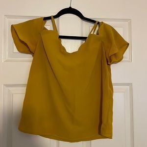 Mustard yellow/green scalloped neck off-shoulder top